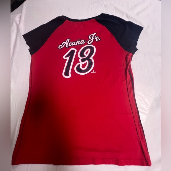 ATLANTA BRAVES KIDS T-SHIRT RONALD ACUNA JR RED PLAYER NAME & NUMBER SHIRT XL - Picture 5 of 8